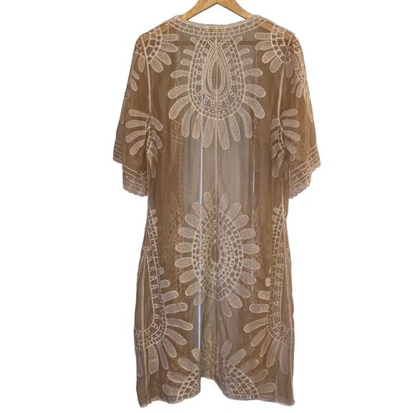 NEW Rebellion Again Nude Ivory Lace Beach Kimono Coverup Boho Duster sz L - Picture 3 of 4